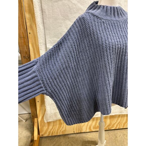POL Oversized Waffle Knit Sweater Blue Cotton Dolman Sleeve Boxy Pullover Size L - Picture 2 of 11
